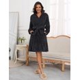 thumbnail image 4 of Ekouaer Black Bathrobe for Women Fleece Plush Robes Knee Length Warm Ladies Sleep Robe Jacquard Sleepwear with Pockets, 4 of 6