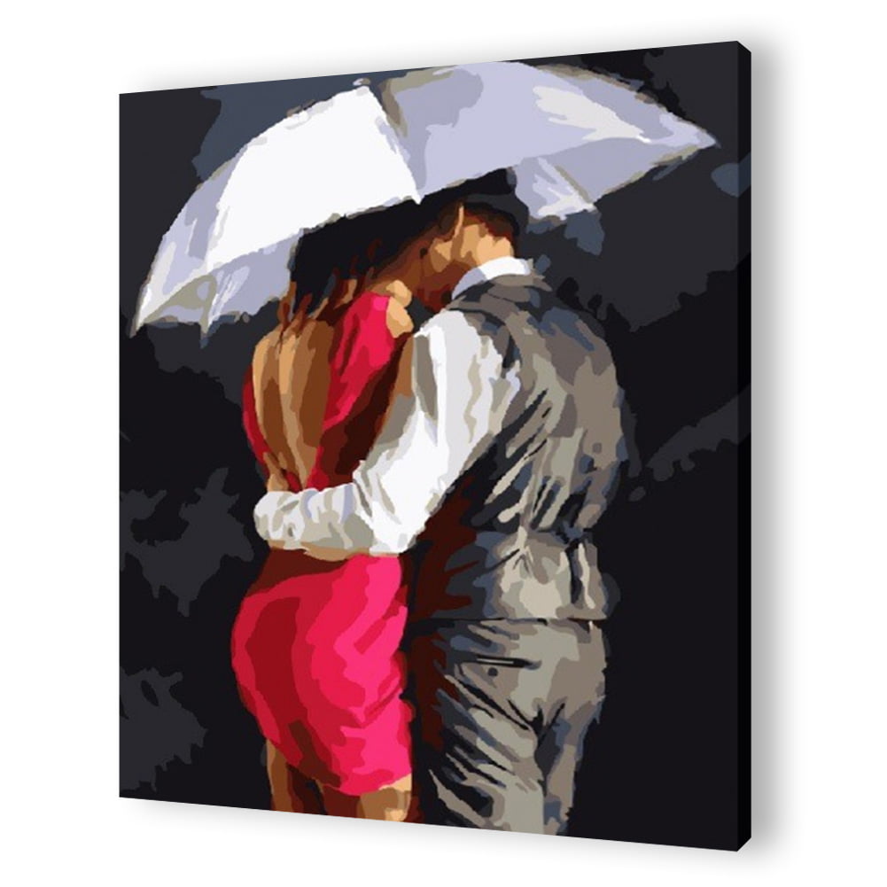 Digital Oil Painting By Numbers Kit Raining Lovers DIY Canvas Drawing Picture
