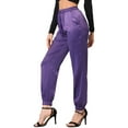 thumbnail image 4 of INSPIRE CHIC Women's Drawstring Elastic Waist Satin Joggers Purple M, 4 of 7
