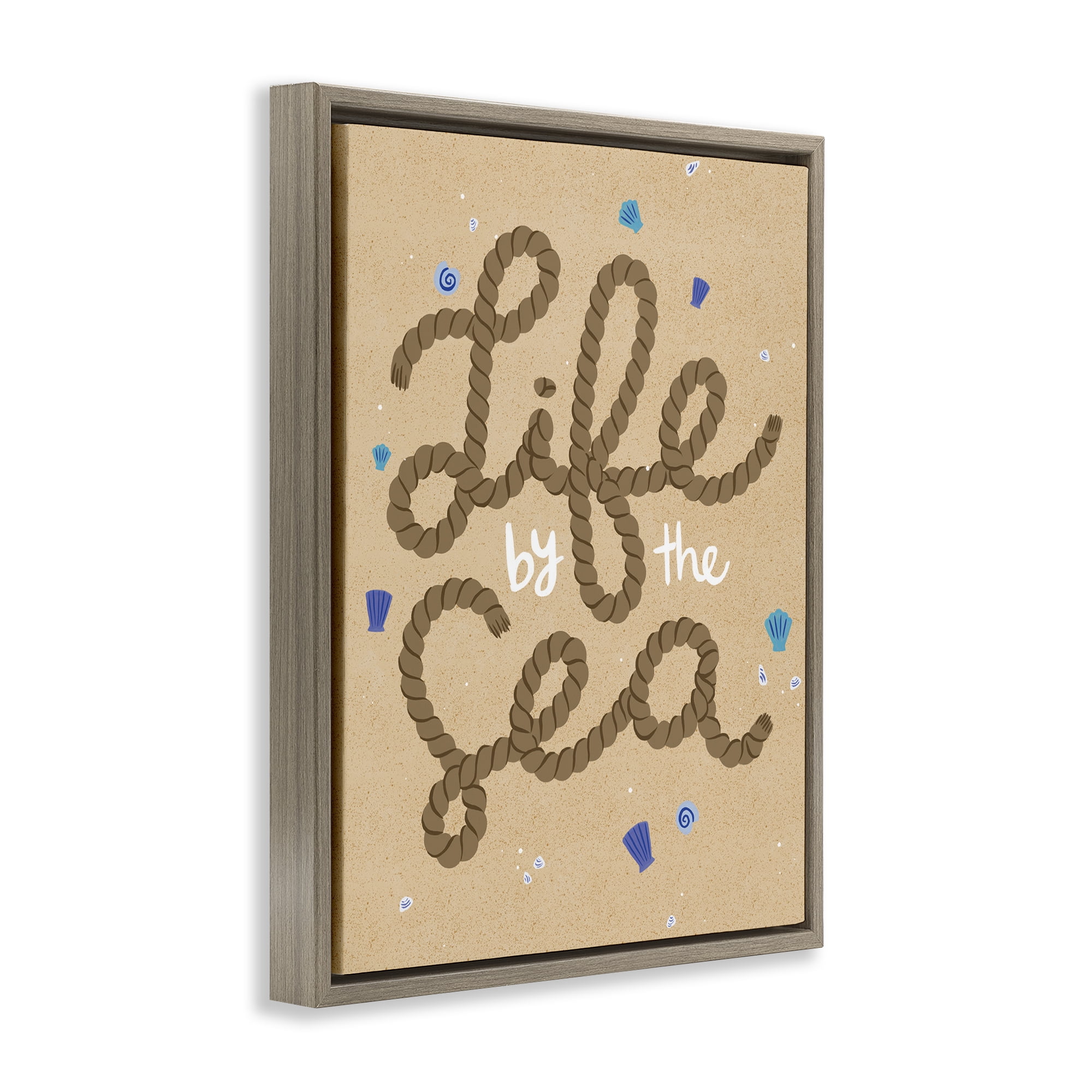 Stupell Industries Life By Sea Nautical Rope Nautical & Beach Painting Brown Floater Framed Canvas Art Print Wall Art, 17 x 21
