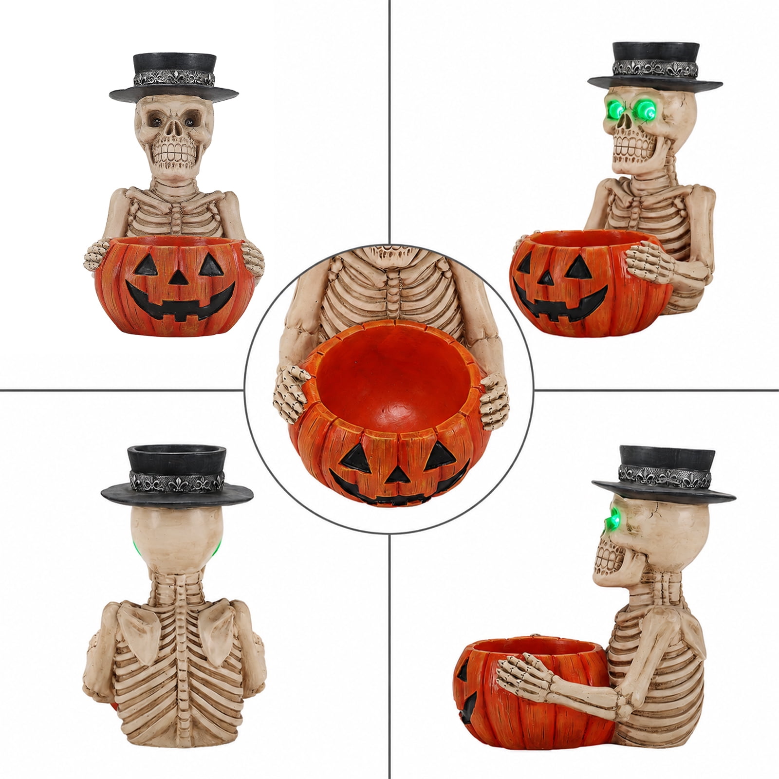 Alvantor Halloween Skeleton Decorations Table Decor with Pumpkin Bowl & Candle Holder