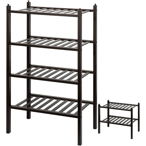 4 Tier Shoe Rack,100 Natural Bamboo Wooden Shoe Rack,Stackable Shoe
