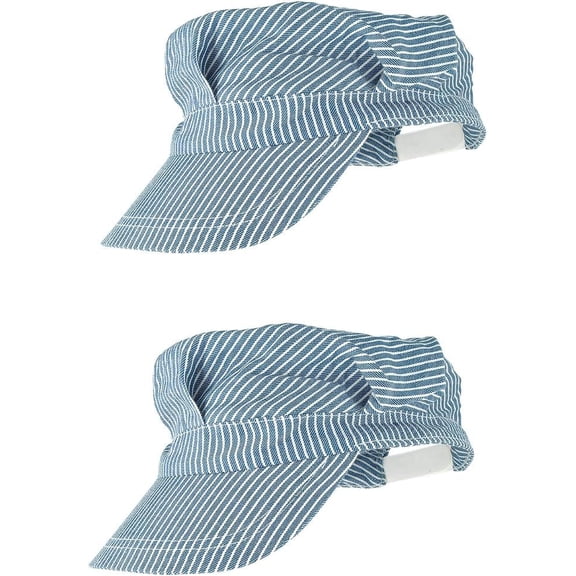 Blue and White Train Engineer Hats – 2-Pack Adjustable Fabric Conductor Caps