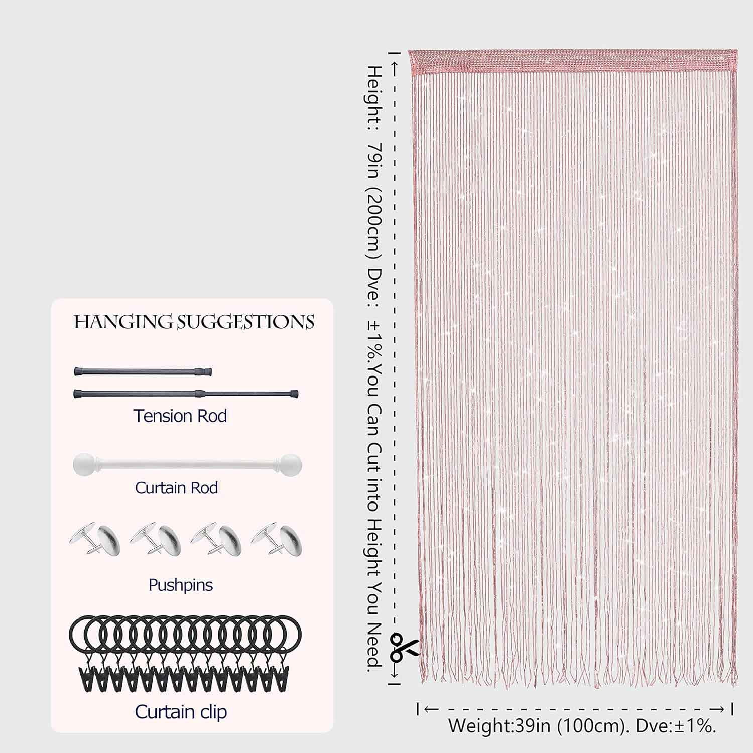 String Curtains for Doorways Glitter Beaded Curtains Door Sparkle Beads Curtain Open Closet Laundry Hanging Hippie Glisten Beads Window Panel