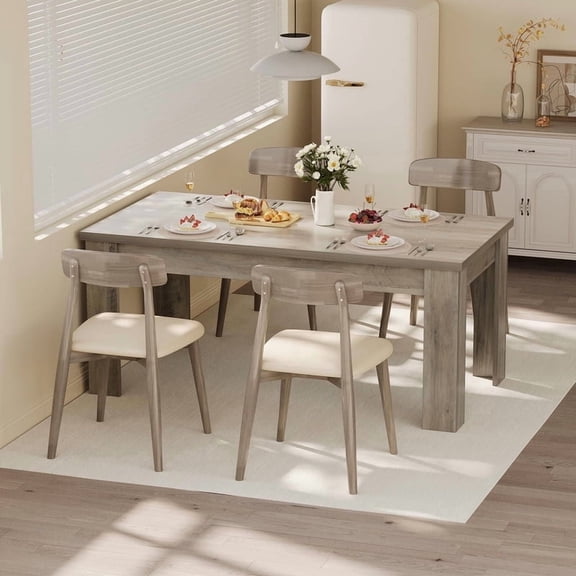 TROPOW 63" Large Kitchen Table for 4-6 People,63 Inch Dining Table for 4-6, Farmhouse Kitchen Table with Thick Frame & Triangular Legs,Sturdy Wood Base, Rectangular Table for Small Space