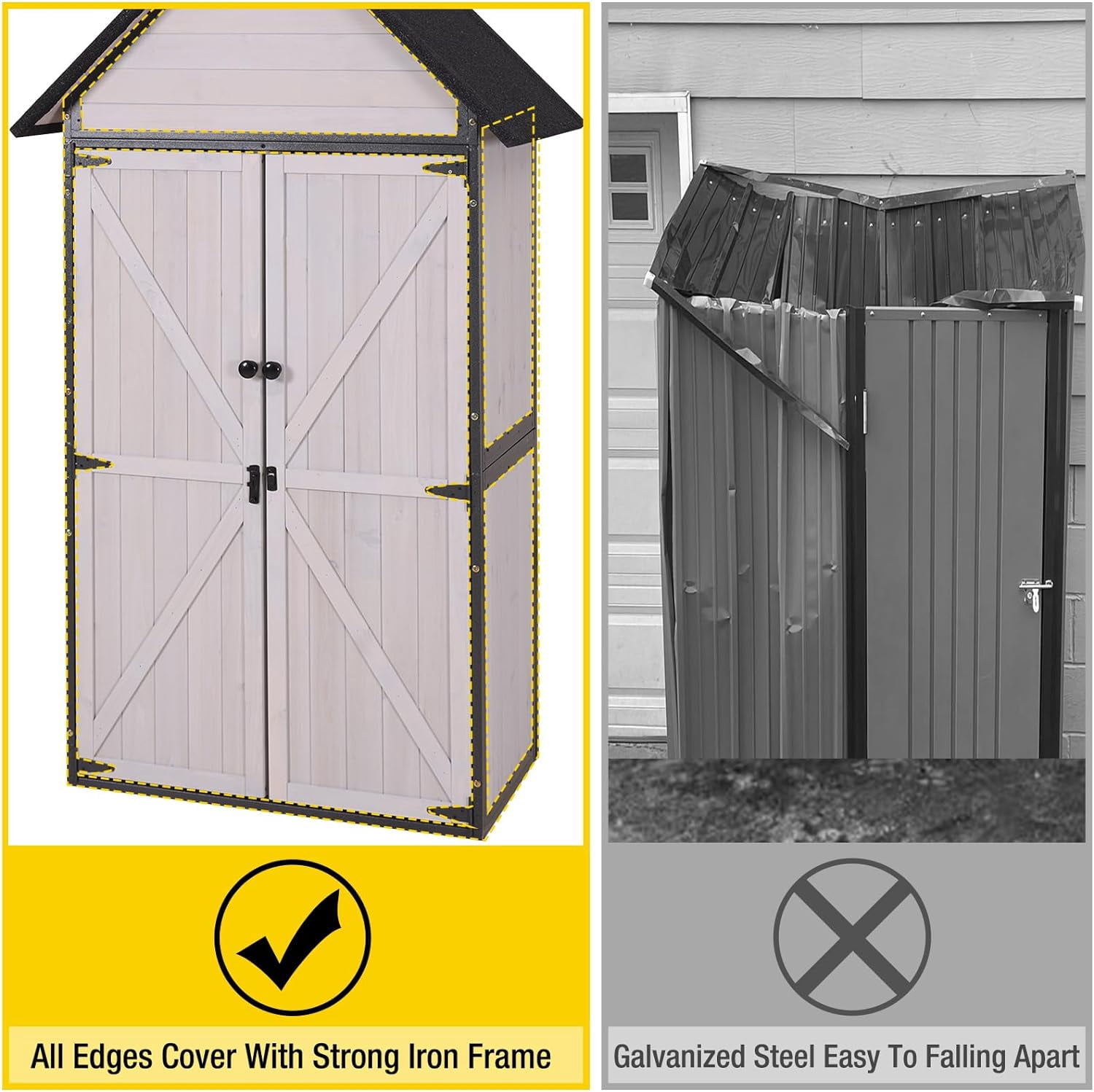 Aivituvin Store Weather-Resistant Metal Frame Storage Shed with Adjustable Shelves, Off-White
