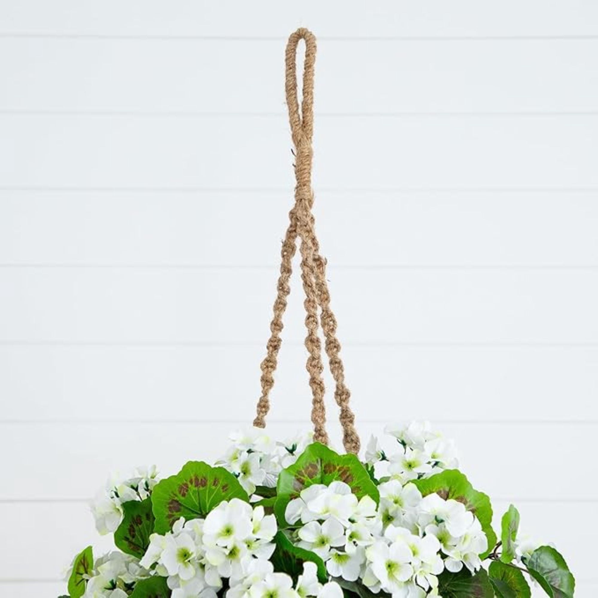 Nearly Natural UV Resistant Outdoor Artificial Geranium in Hanging Basket - 28" - White