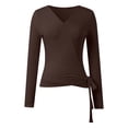 thumbnail image 2 of Lullu Girl's Tie Wrap Top Solid Lightweight Long Sleeve V Neck Shirt for Dance, 2 of 5