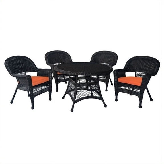 Jeco 5 Piece Wicker Patio Dining Set in Espresso and Orange