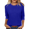 thumbnail image 5 of ZHENHONG Long Sleeve T Shirt Women Womens Tops Casual 3/4 Sleeve Crew Neck Shirts Loose Fit Tunic Blouses Summer Tees,Blue Women Blending Shirts L, 5 of 7