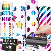 THMORT Birthday Wrapping Paper Roll with a Cutter Kit for Boys&Girls,Adults,Kids Princess Pink Barbies17 Inch X 120 Inch Embossed Foil Wrapping Paper for Gift Wrapping Baby Shower C11