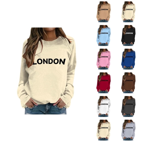 London Sweatshirts for Women 2025 Long Sleeve Crewneck Graphic Sweatshirt Pullover Tops Fall Winter Outfits Streetwear