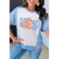thumbnail image 2 of Women's Sky Blue USA Graphic Color Block Crewneck T-Shirt with Star and Plaid Design | [ZhiHiMeRi] | (US 12-14)L, 2 of 8