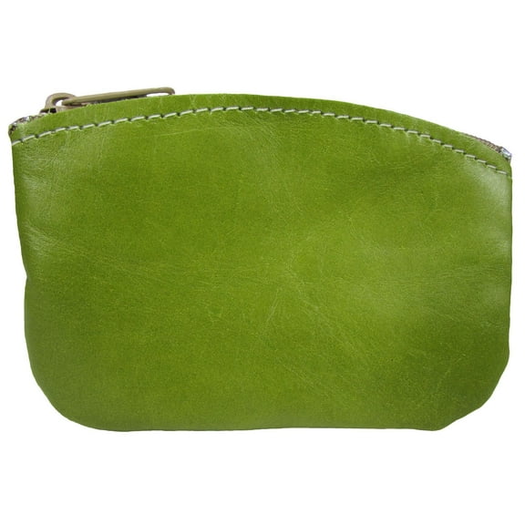 Leather Medium Zippered Coin Pouch Change Holder USA Made, Distressed Lime Green