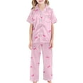 thumbnail image 5 of CAIXIA Girls Pajamas Size 14-16 3 Piece Graphic Silk Pajamas Short Sleeve Long Pants with Shorts Satin Pjs Sleepwear Loungewear Sets Nighty for Teens,09-Light Pink, 5 of 6