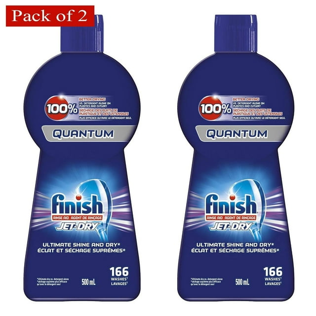 Abrillantador para lavavajillas Finish Quantum Jet Dry, brillo y secado máximos, 100 % mejor secado, 500 ml (paquete de 2)