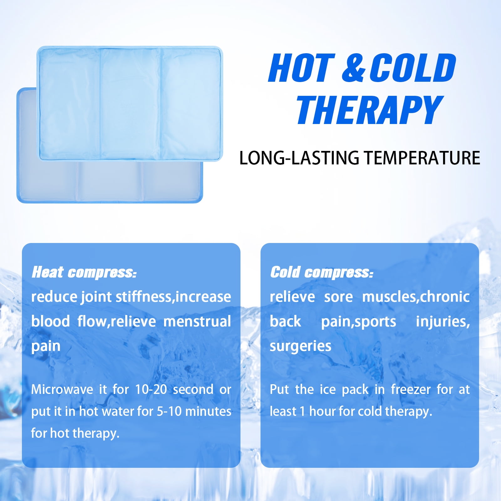 Ktinnead Oversized 21"x13" Large Ice Pack with Straps,Reusable Cold Pack with Soft Flannel Cover for Back Pain Relief, Cold Pads for Hip,Back,Blue