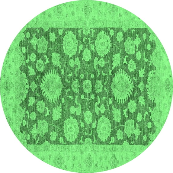Ahgly Company Indoor Round Abstract Emerald Green Modern Area Rugs, 5' Round