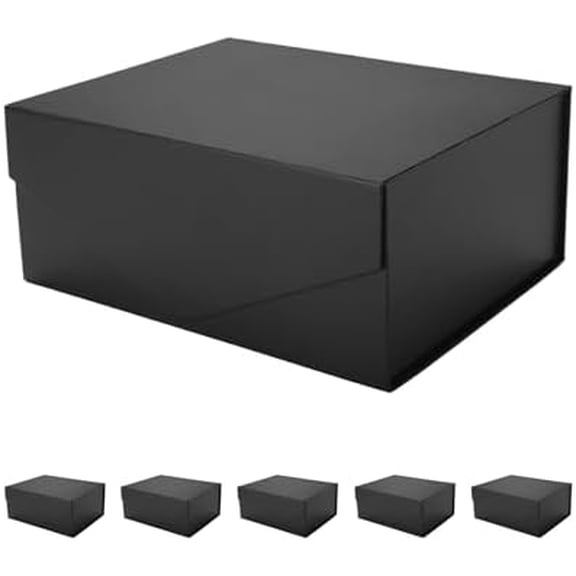 6 Gift Boxes 9x6.5x3.8 Inches, Rectangle Collapsible Boxes with Magnetic Lids for Gift Packaging (Matte Black, Grain Texture)