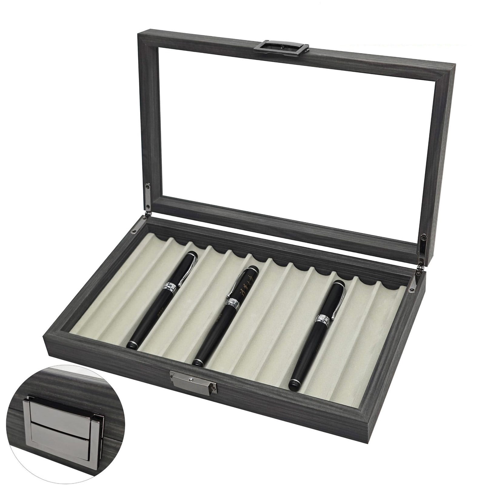 Wooden Fountain Pen Storage Box 12 Slot Fountain Pen Display Tray Pens Organiser Case for Home Office Desk Accessory