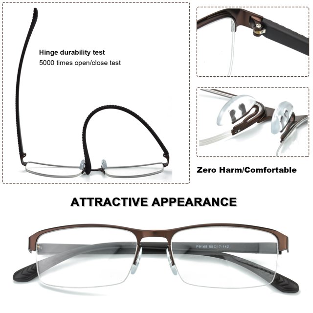 Men Transition Photochromic Reading Glasses Half Rimless Sunglasses