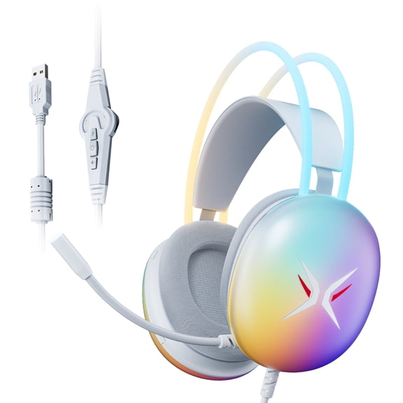 Gaming Headset with Microphone, Compatible with PS4 PS5 Xbox One PC Laptop, Over-Ear Headphones with LED Light, Noise Canceling Mic, 7.1 Stereo Surround Sound,Soft Earmuffs for Nintendo Series X|S