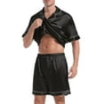 thumbnail image 4 of Men Satin Silk Pajamas Sets Short Sleeve Sleepwear Button-Down PJs Sets Two-Pieces Loungewear, 4 of 6