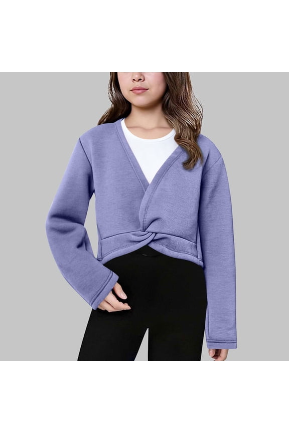 Girls Loose and Comfortable Ballet Wrap Tops Kids Long Sleeve Dance Cotton Coat 4-13 Years Old Purple 9 Years