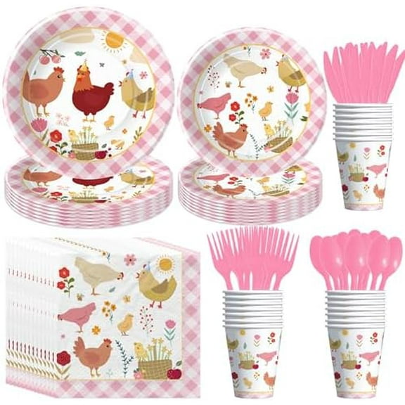 Chicken Party Decorations – Farm Animal, Baby Shower/Birthday, Disposable Tableware, 24 Guests – Home Decor, Kitchen, & Other