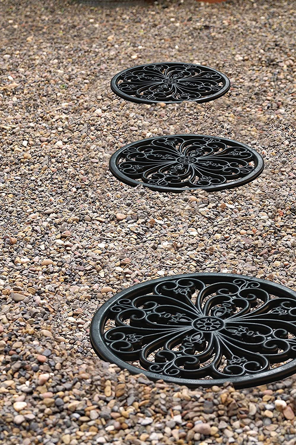 A1 Home Collections Multi Functional-Garden Stepping Stone Mat Round, Natural Rubber Heavy-Duty Beautiful Hand Finished Design 12"X12" Set of 4, Classic Paisley Black
