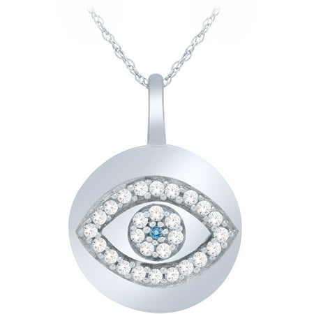 14kt White Gold Diamond Accent Evil Eye Pendant, 18 Chain