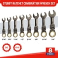 thumbnail image 2 of Ensemble de Clés WORKPRO Tête Flexible Stubby à Cliquet 8 Pcs SAE, 2 of 8