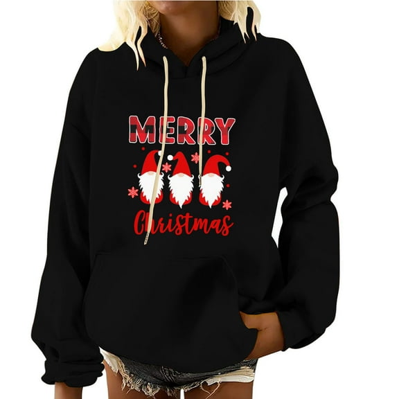 Merry Christmas Sweatshirt for Women Gnome Graphic Pullover Oversized Long Sleeve Hoodies Holiday Xmas Graphic Tops on Womens Sweatshirt