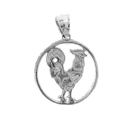 18K White Gold Rooster Pendant - 20 mm