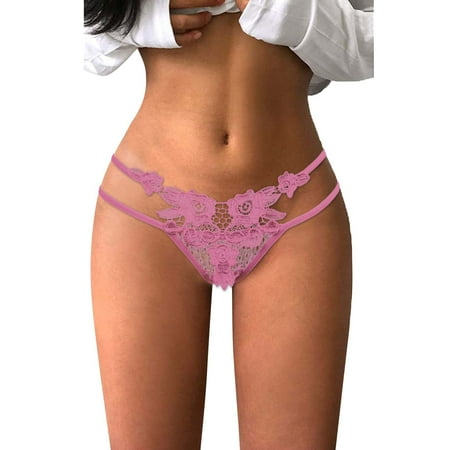 YHGFVOKJ Womens Underwear Lace Breathable Hollow Out Sexy Bikini Thongs See Through Lightweight Soft Hipster Panties Brief High Waisted Underwear Pink One Size