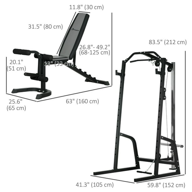 Soozier Home Gym Machine, 3 in 1 Smith Machine with Adjustable