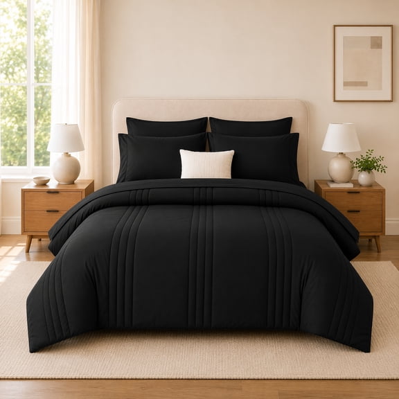 Queen Bed in a Bag Set, 7-Piece Lightweight Microfiber Bedding Set with Comforter, Flat Sheet, Fitted Sheet, Pillowcases & Shams, Deep Pocket All Season Bedding