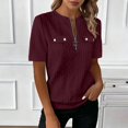 thumbnail image 2 of Rhuody Womens T Shirts Short Sleeve Solid Color Zip Front Crewneck Tee Classic Women Clothing Red, 2 of 4