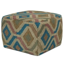 Simpli Home Johanna Boho Square Pouf in Multi-Color KILIM Woven Jute