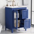 thumbnail image 2 of PAPROOS 24 inch Bathroom Vanity with Sink, Wood Freestanding Bathroom Cabinet Vanity with 2 Drawers and Door, Modern Bathroom Storage Cabinet with Glass Door, Adjustable Shelf and Solid Frame, Blue, 2 of 12