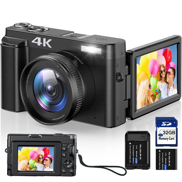 Vlogging Camera 4K Digital Camera for YouTube Autofocus with 32GB SD