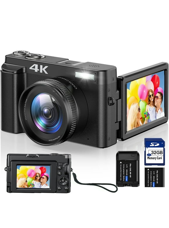 Vlogging Camera 4K Digital Camera for Youtube Autofocus with 32GB SD Card, 180 Flip Screen 16X Digital Zoom 48MP Video Cameras Camcorder for Photography