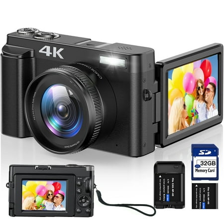 Vlogging Camera 4K Digital Camera for Youtube Autofocus with 32GB SD Card, 180° Flip Screen 16X Digital Zoom 48MP Video Cameras Camcorder for Photography