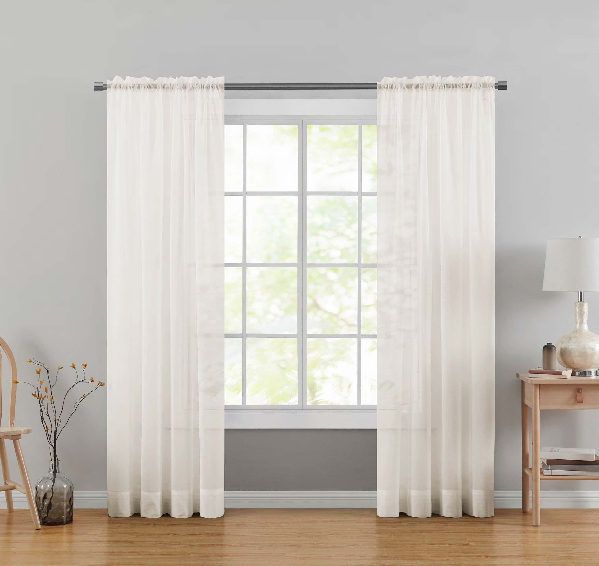 (2 pack) Mainstays Marjorie Sheer Voile Curtain, Single Panel, Ivory, 59" W x 84" L