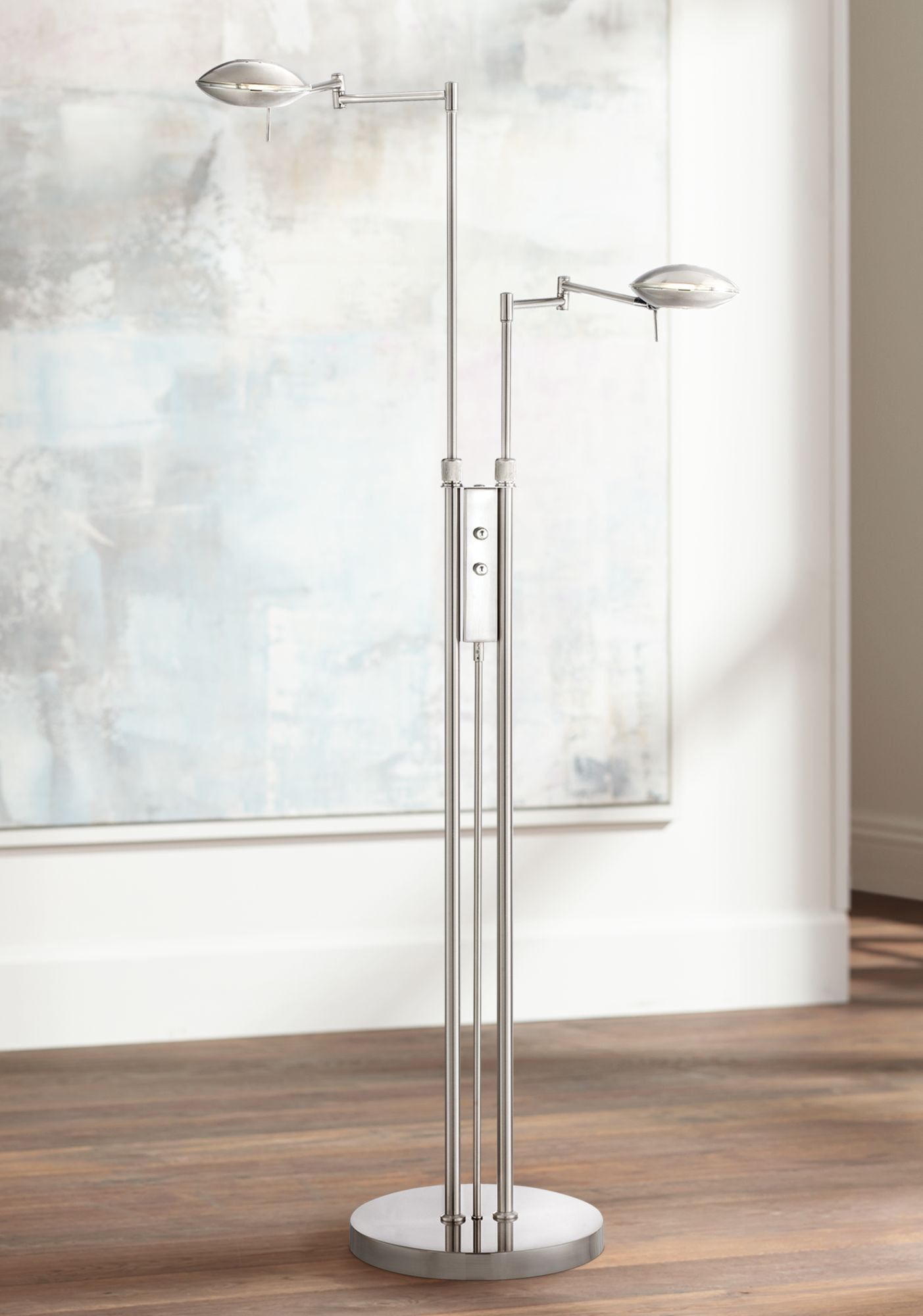 Possini Euro Design Modern Pharmacy Floor Lamp Led Adjustable Swing Arm Satin Nickel Dimmer Switch For Living Room Reading Bedroom