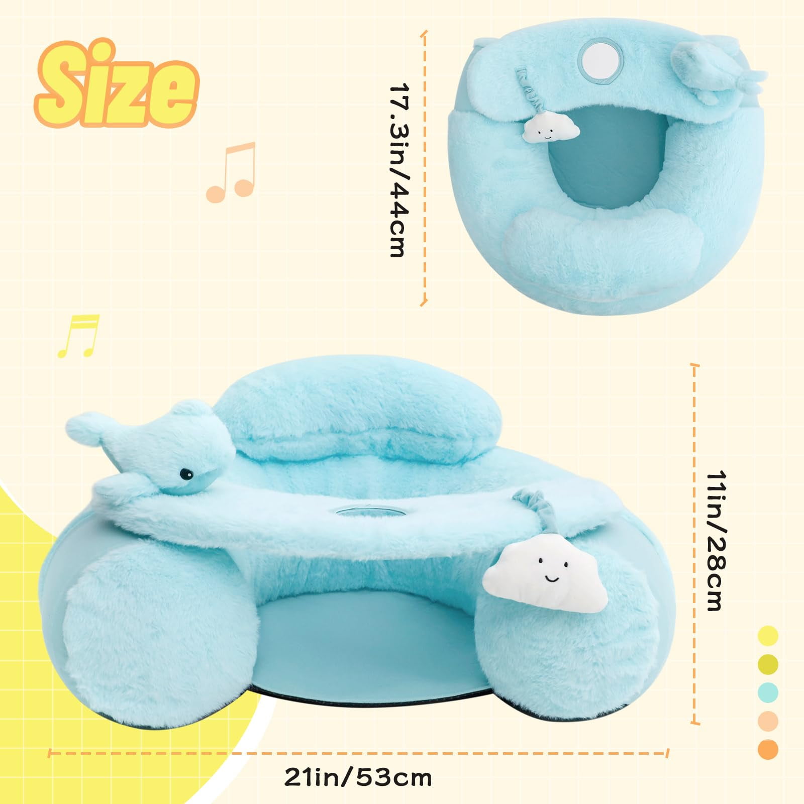 Baby Sit Me Up Seat, Inflatable Baby Seat with Cover for Babies 3-36 Months,Portable,Inflatable Sit & Play Floor Seats for Sitting Up (Blue)