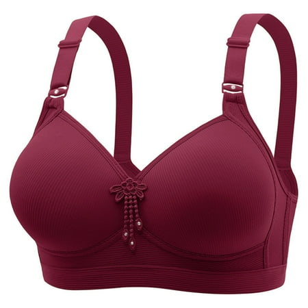 Bras for Women Plus Size Embroidery Steel Hoop Push Up Full Coverage Breathable Yoga Workout Everyday Bra Wine 42 B