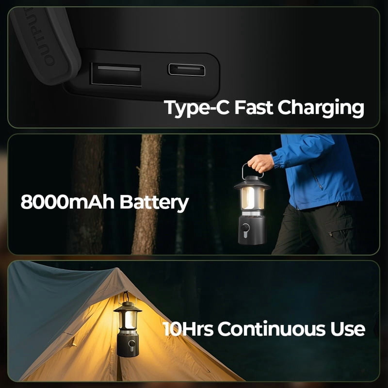 TOHETO LED Camping Light, Telescopic Hiking LED Light, 8000mAh Rechargeable Outdoor Camping Lantern, Waterproof Tent Light for Camping Garden Tent Hiking Climbing