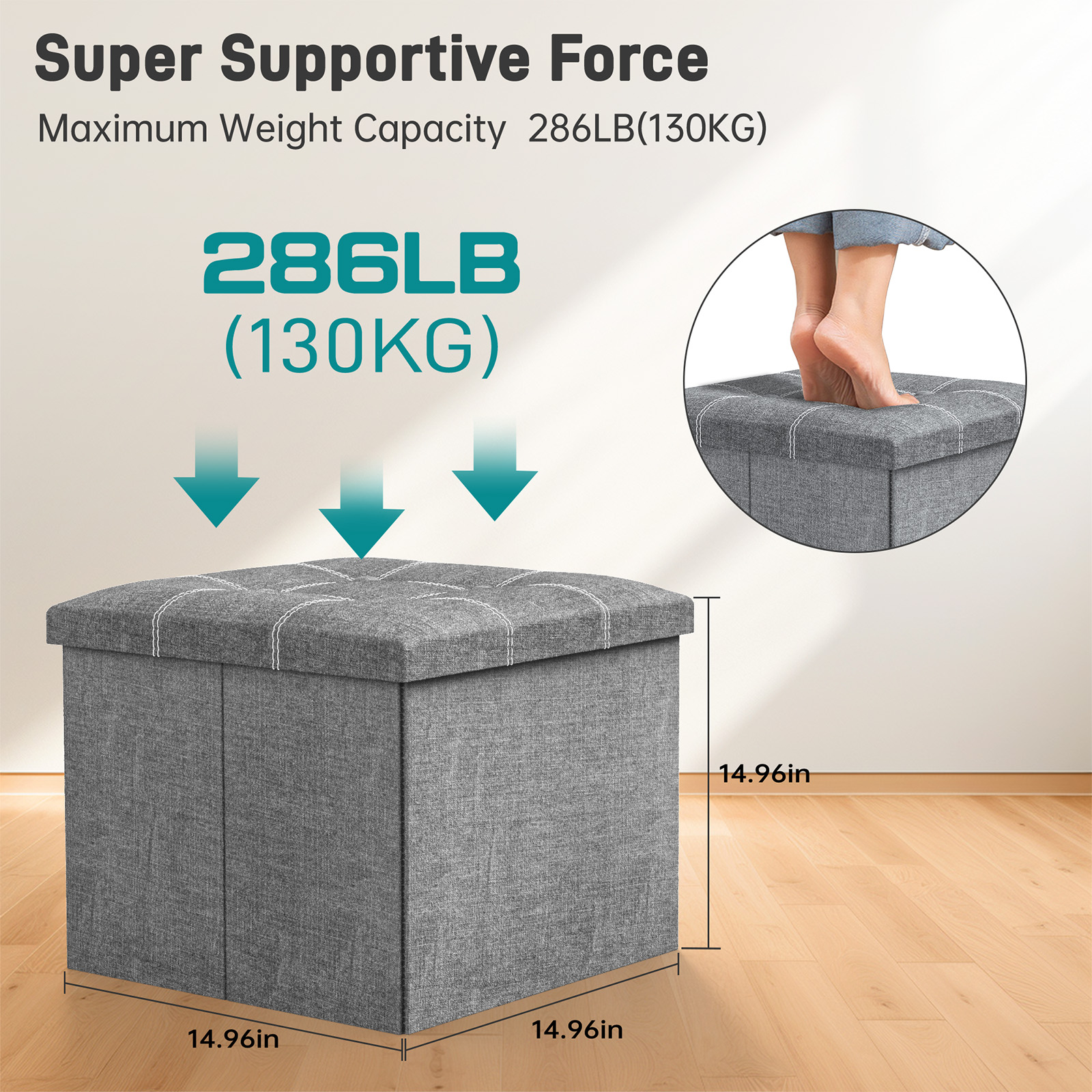 Cshidworld 40L Folding Storage Ottoman Stool, Gray photo 4