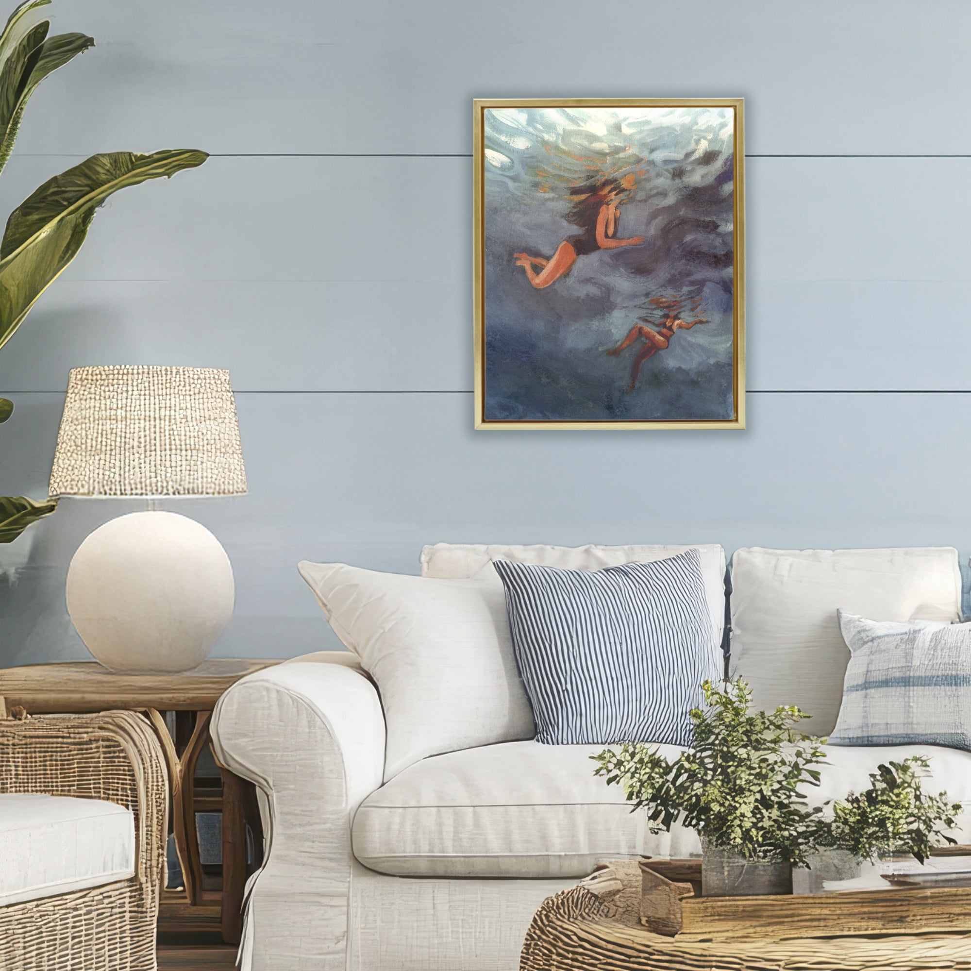 Stupell Industries Underwater Summer's Dance Gold Framed Floater Canvas Wall Art, design by Victoria Barnes